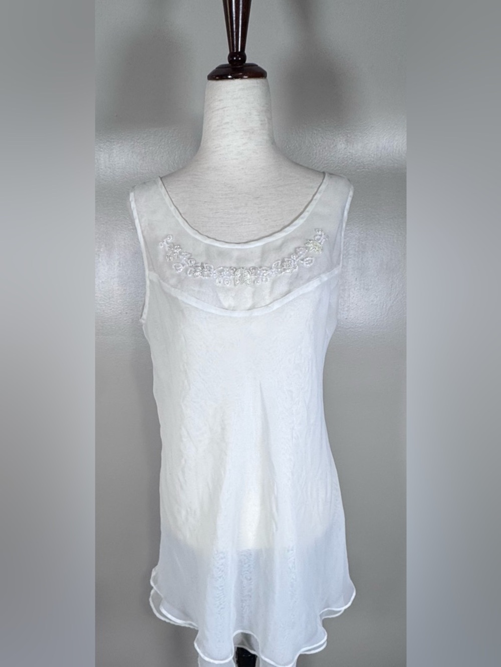 Victoria’s Secret Sz S White Label 90s Y2K White Sheer Beaded Nightie Lingerie